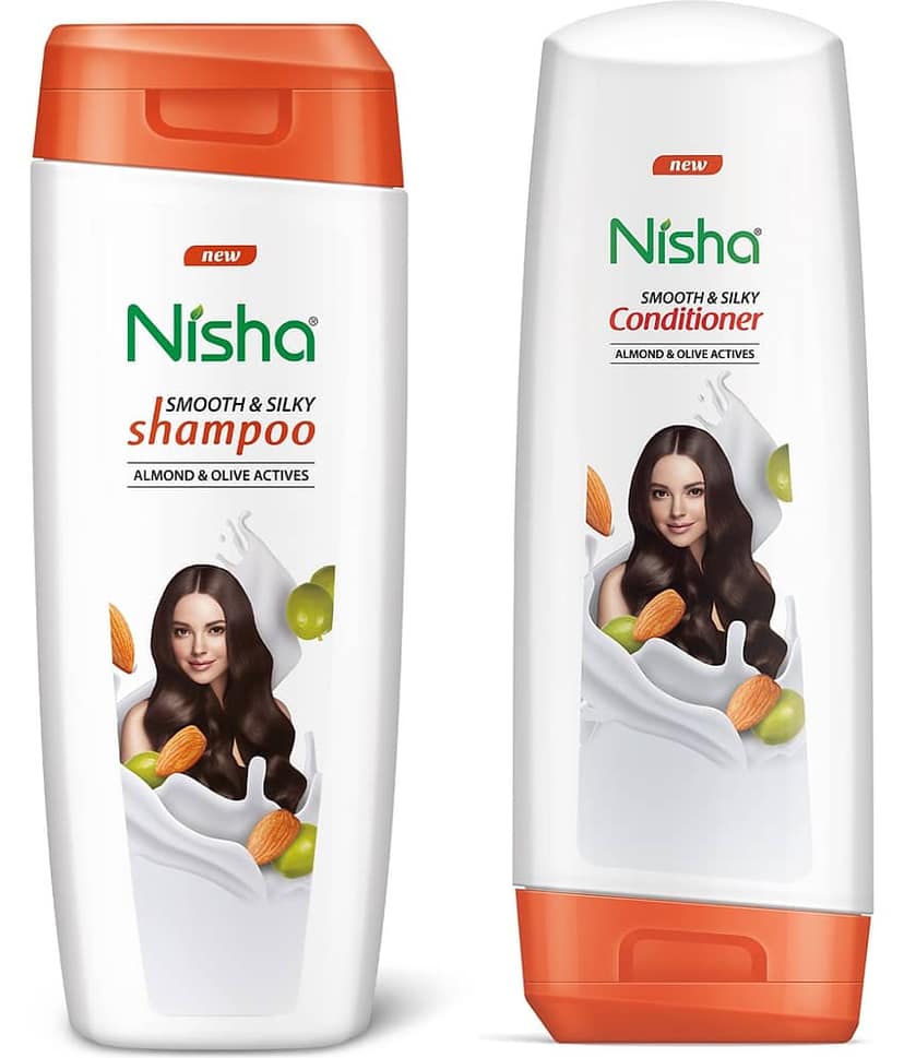 Nisha Shampoo and Conditioner Combo Pack 180ml, Almond & Olive Actives Shampoo Conditioner for Smooth Soft & Silky Hair