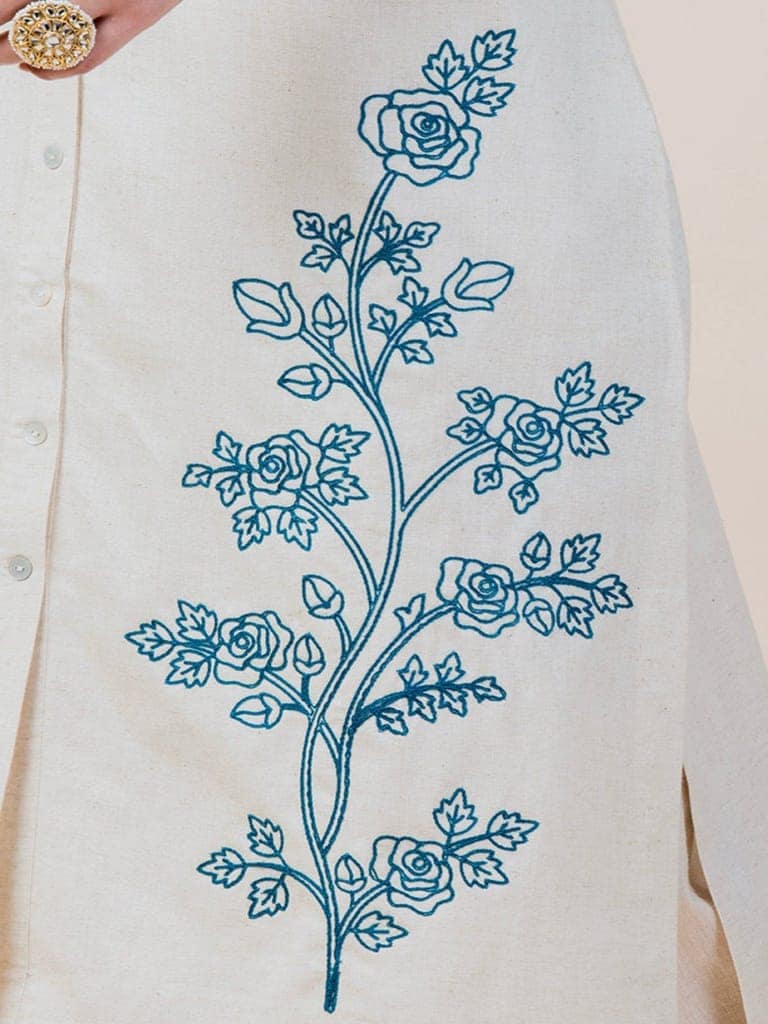 Floral Dori Linen Kurta view 10