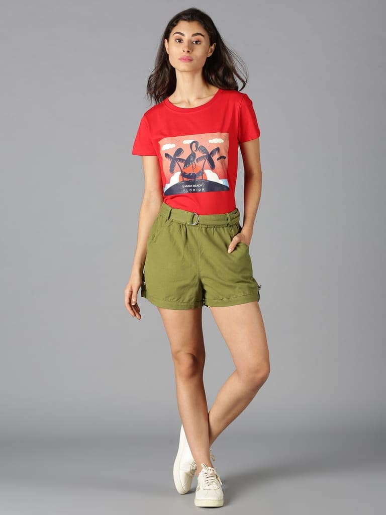Cotton Red Graphic Casual T-Shirt view 3