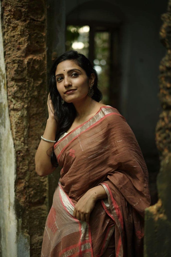 Sitara -light brown zari by cotton saree view 4
