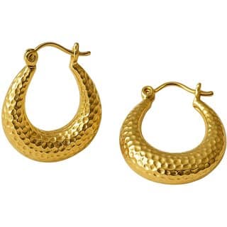 18k Gold Plated Hoop Earring (Hammered Crescent Hoop Earrings)