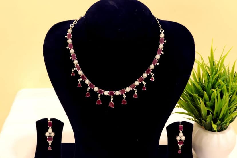 victoria Ruby and Diamond Necklace Set in Silver view 3