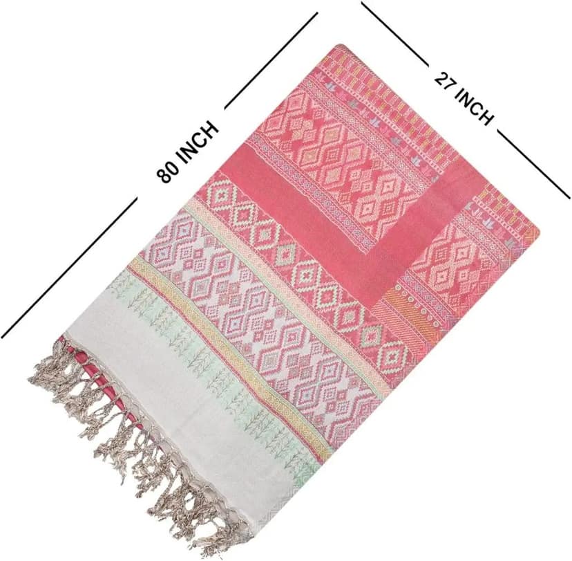 Buy Indian Ethnic Dupatta stole wrap scarf Women's cotton silk blend stole with tassels Pallu Sari Shawl scarves stole for women view 3