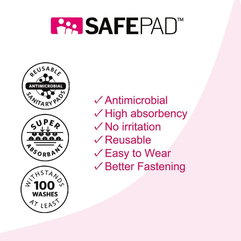SAFEPAD REUSABLE & ANTIMICROBIAL SANITARY PADS (PINK & BLACK COMBO) view 4