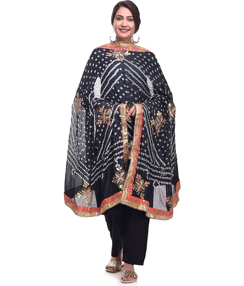 Apratim Black Art Silk Gota Patti Dupatta view 2