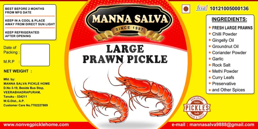 Manna Salva Pickles - Large Prawn Pickle Non - Veg Pickle view 5