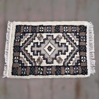 ELURU Classic Ethnic Geometric Door Mat | Soft Woolen Decorative Carpet with Fringe – Beige, Brown & Black
