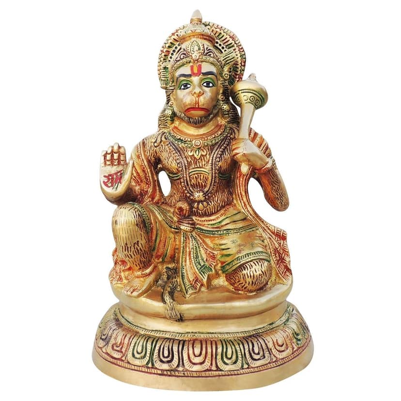 Brass Sitting Hanuman Ji Idol - Traditional Temple Murti, Height : 15.5 Inch (BSMAS499 A) view 2