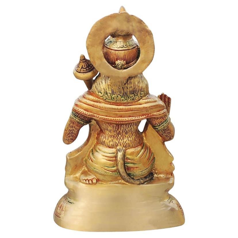 Brass Sitting Hanuman Ji Idol - Traditional Temple Murti, Height : 15.5 Inch (BSMAS499 A) view 3