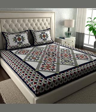 ABHACLOTHO Cotton 1 Double Bedsheet with 2 Pillow Covers ( Multicolor )