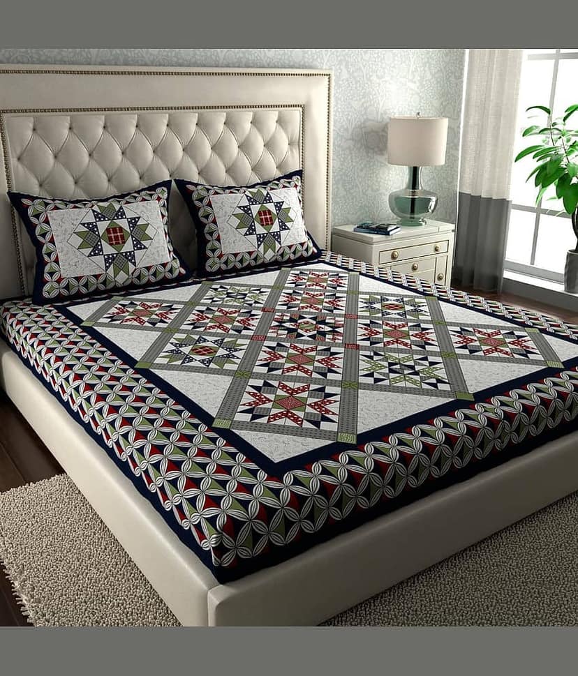 ABHACLOTHO Cotton 1 Double Bedsheet with 2 Pillow Covers ( Multicolor )