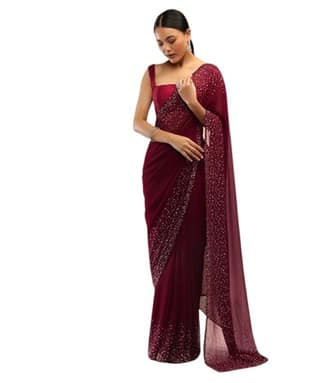 Buy Online Maroon Georgette Saree With Sequin Work At Best Price In India | Sarees - The Fashion Station