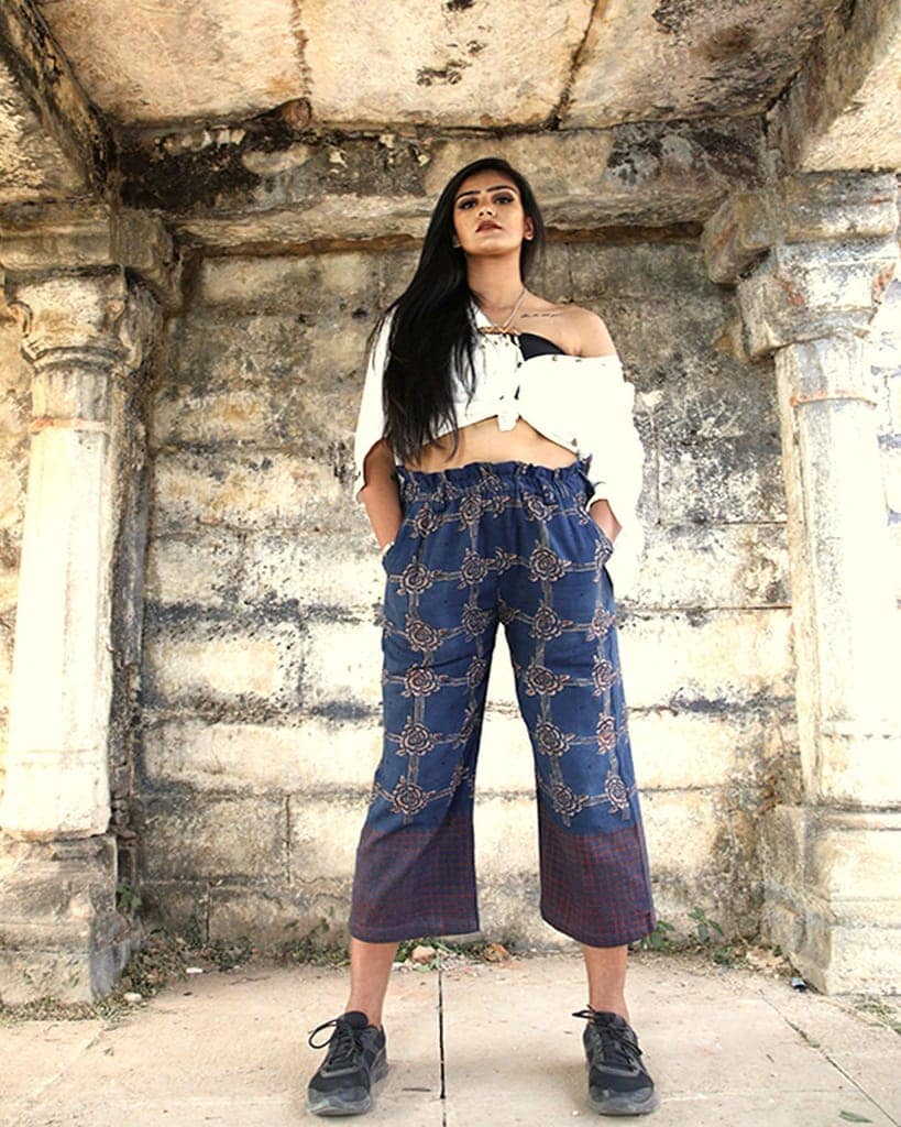 Indigo Red Handwoven Cotton Boho Pants