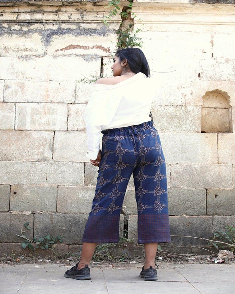 Indigo Red Handwoven Cotton Boho Pants view 3