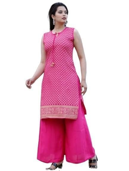 MANMAYEE Women's Rayon Embroidery Straight Sleeveless Kurti with Palazzo | Kurti Set view 5