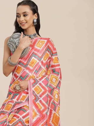 Women's Colorblock Digital Printed Chiffon Saree With Unstiched Blouse Piece