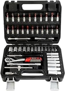 SPARTAN 53 Pcs of Multi-Purpose 1/4" Socket and Drive Tool Set with Plastic Toolbox | Quick Ratchet Handle | for Home Maintenance, Appliance & Automotive Repair (Pack of 1, Assorted)