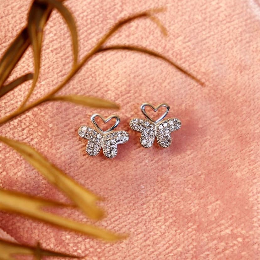 Zarkan Butterfly Heart Pure Silver Earrings
