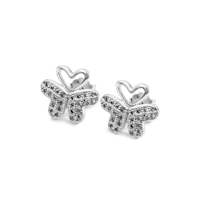 Zarkan Butterfly Heart Pure Silver Earrings view 2
