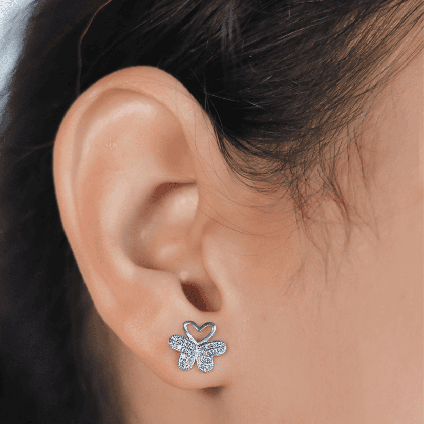 Zarkan Butterfly Heart Pure Silver Earrings view 3