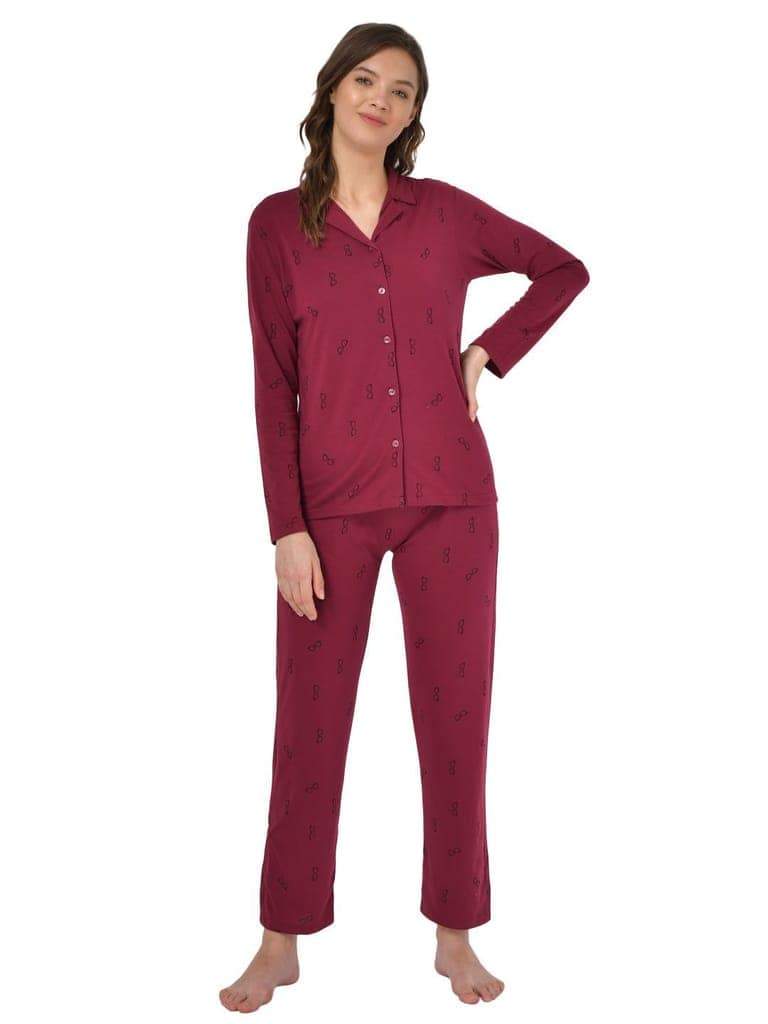 Klamotten Women's Baby Pink Allover Printed Top Pyjama Set N54M view 2
