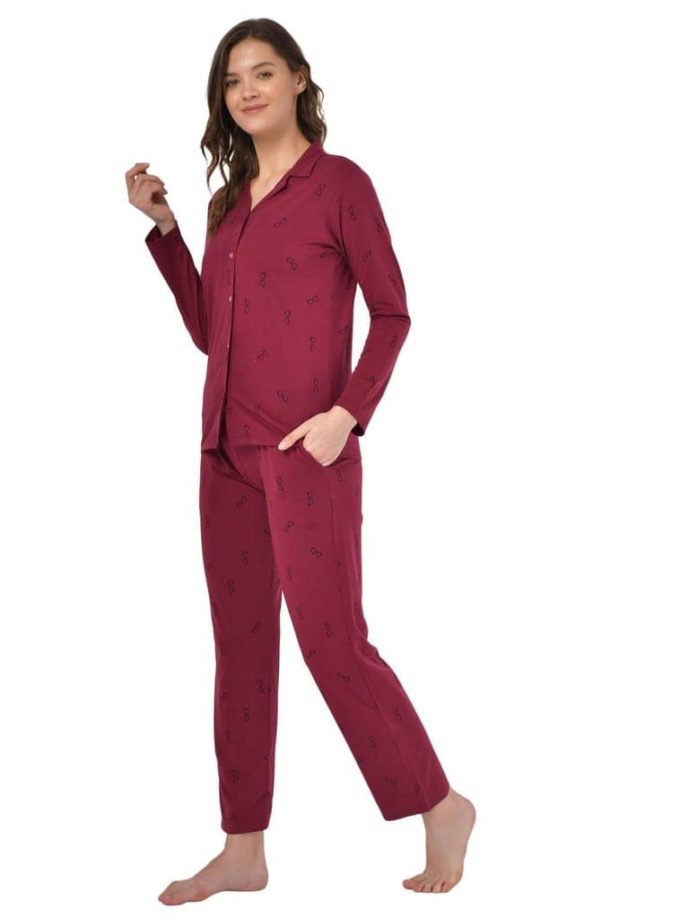 Klamotten Women's Baby Pink Allover Printed Top Pyjama Set N54M view 3