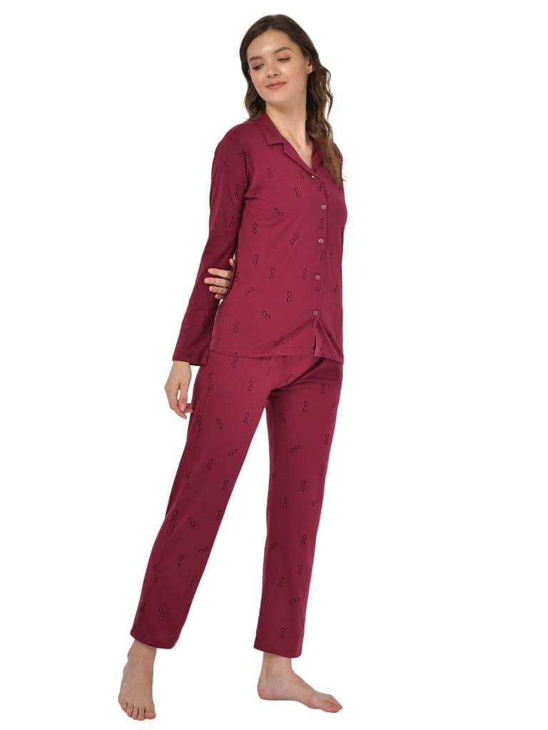 Klamotten Women's Baby Pink Allover Printed Top Pyjama Set N54M view 4