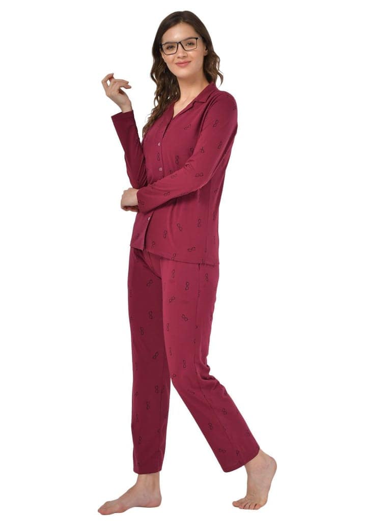 Klamotten Women's Baby Pink Allover Printed Top Pyjama Set N54M view 7
