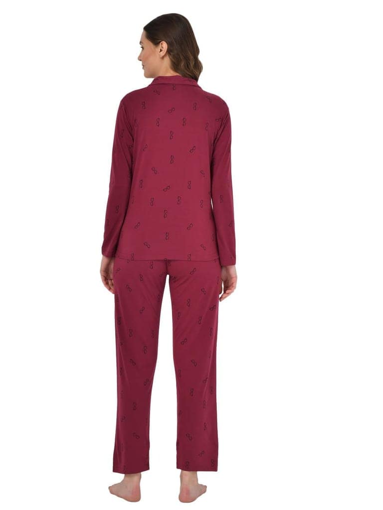 Klamotten Women's Baby Pink Allover Printed Top Pyjama Set N54M view 8