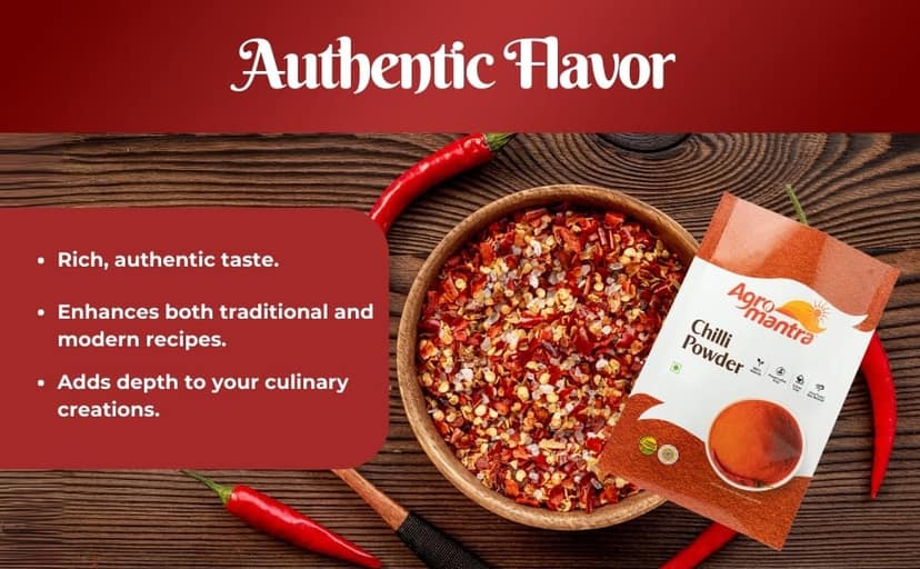 Agro Mantra Chilli Powder 500g | Authentic Indian Spice | Hand-Picked Guntur, Baydgi, Gujarat Chillies | Without Preservatives & Artificial Colour | Vibrant Colour & Rich Heat | Ideal for Curries, Chutneys & Tandoori Dishes (pack of 2) view 7