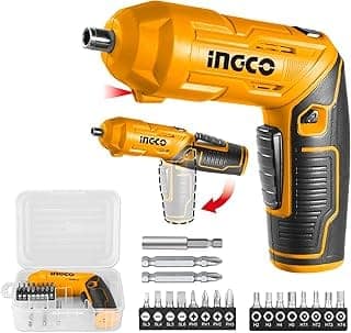 INGCO 4V Electric Cordless Screwdriver, Rechargeable Power Drill Driver Set, 4 N.m Max Torque, 240RPM, With Tool Box
