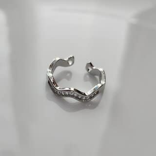 Rhodium-Plated White Stone-Studded Adjustable Finger Ring view 2