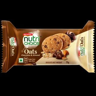 Britannia Nutrichoice Oats Cookies - Chocolate & Almonds, Fibre Rich, Healthy Snack, 75 G