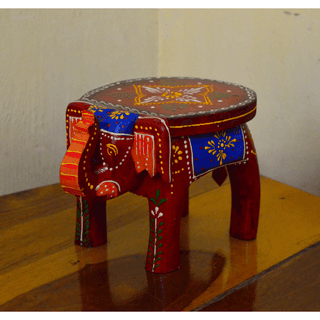 Handcrafted and Emboss Painted Colorful Wood Elephant Shape Garden Table (4 inch) (RED)