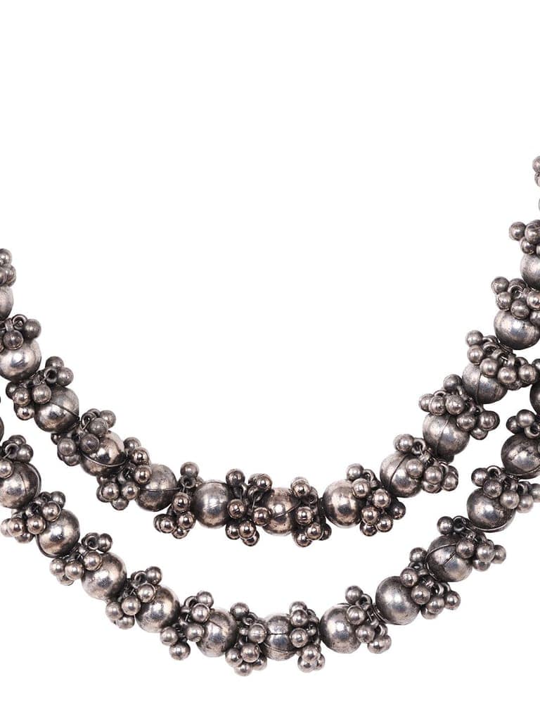 Oxidised Silver Plated Layered Ghugroo Necklace Chain view 4