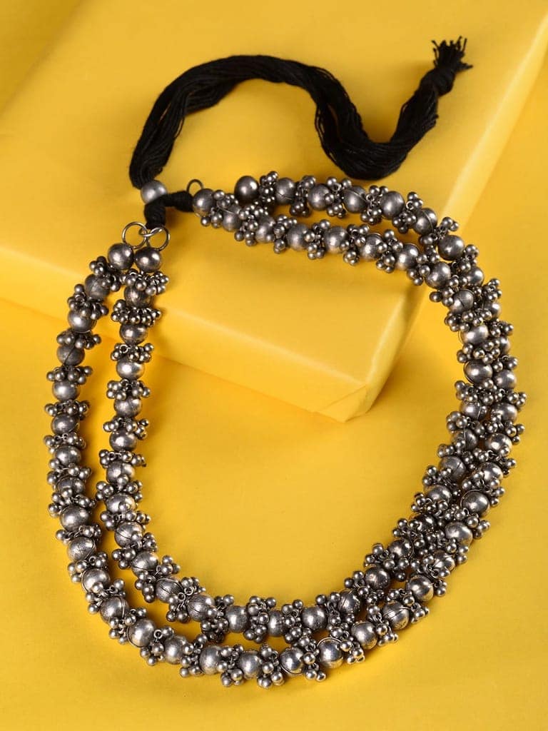 Oxidised Silver Plated Layered Ghugroo Necklace Chain view 5