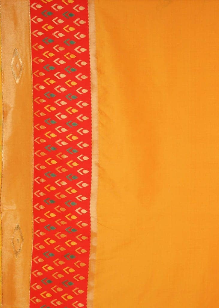 Yellow and Red Patola Soft Silk Saree With Tikli work view 3