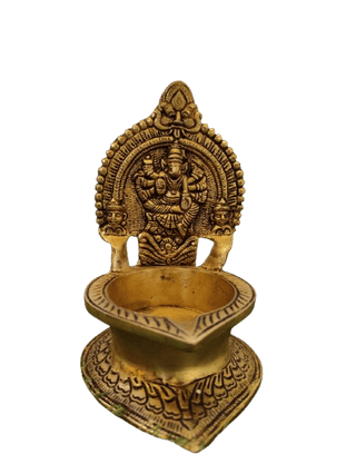 Antique Brass Oil Lamp with intricate carvings of Lord Ganesha