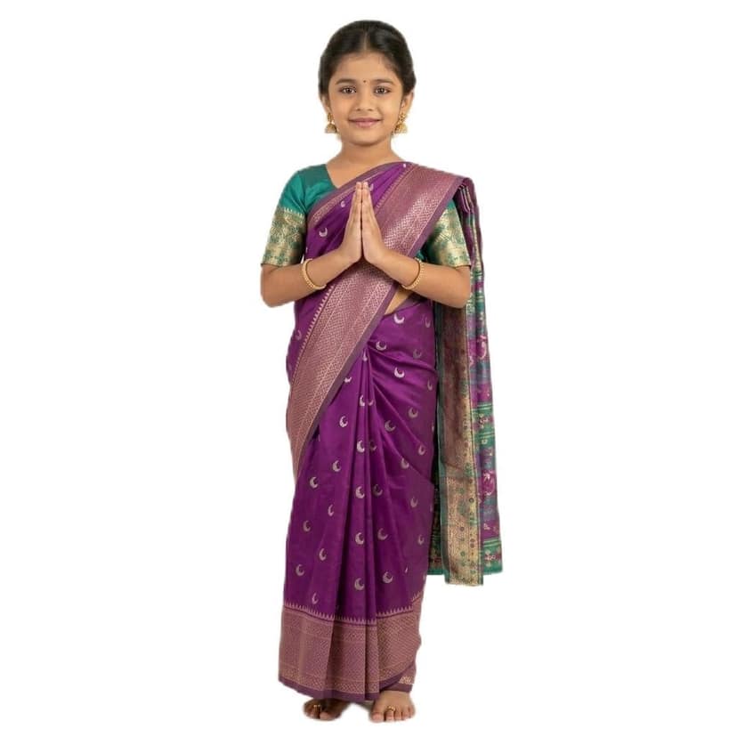 Kids Maharashtrian Saree - Traditional Nauvari Attire for Girls