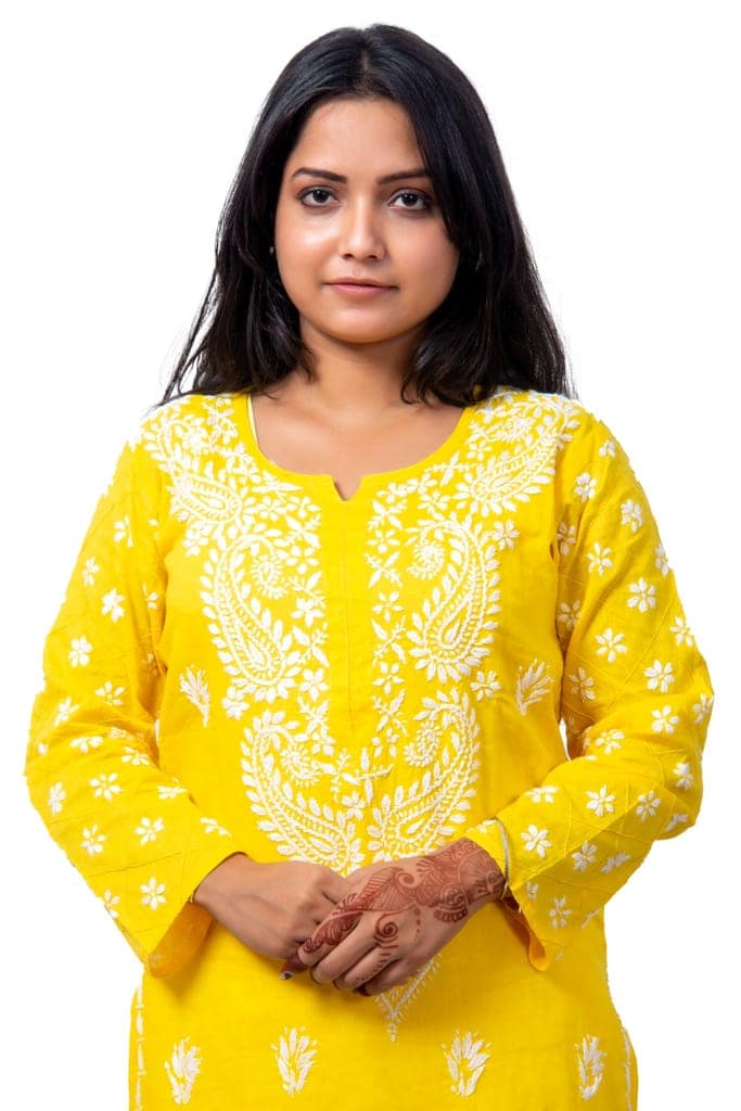 Chikan Art Handicraft Yellow Chikankari Women Kurta view 4