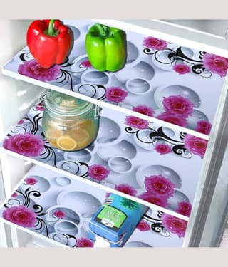 Crosmo PVC Floral Printed Fridge Mats ( 43 28 ) Pack of 3 - White