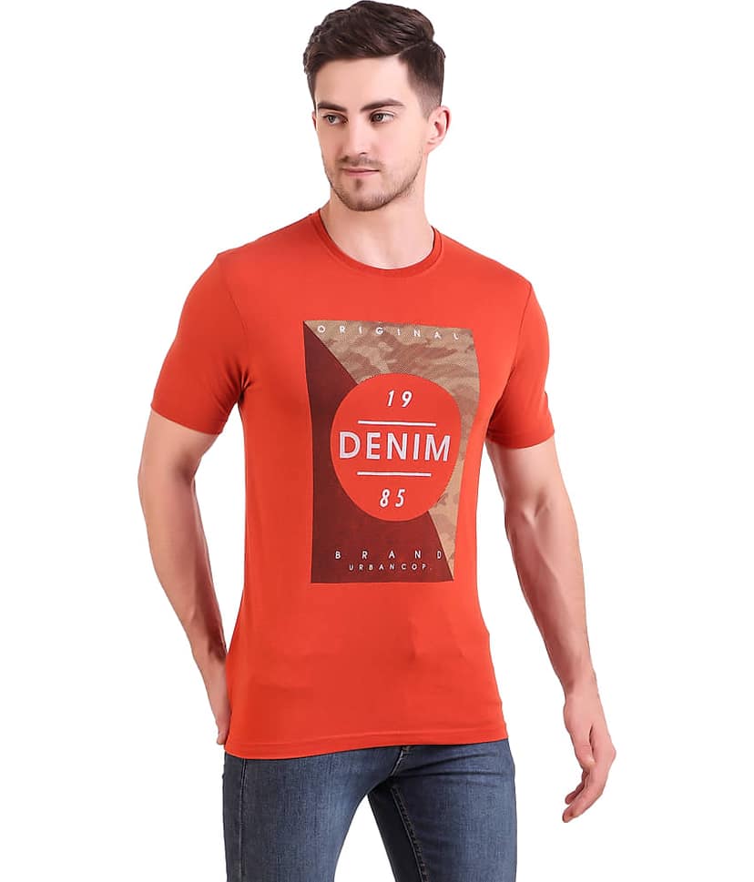 Bravezi Pack of 1 Cotton Blend Slim Fit Men's T-Shirt ( Orange ) view 2