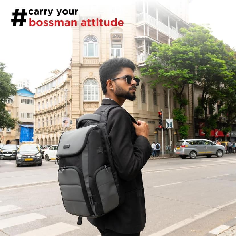 HARISSONS Teknos Business Travel Laptop Backpack | 35L | Fits 15.6” Laptop | 900D PU-Coated Polyester & Vegan Leather | Work, Travel & Commute | USB Port, Anti-Theft Pocket, Rain Cover view 2