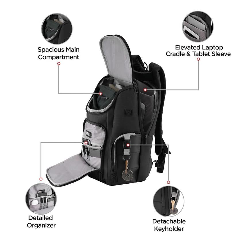 HARISSONS Teknos Business Travel Laptop Backpack | 35L | Fits 15.6” Laptop | 900D PU-Coated Polyester & Vegan Leather | Work, Travel & Commute | USB Port, Anti-Theft Pocket, Rain Cover view 3