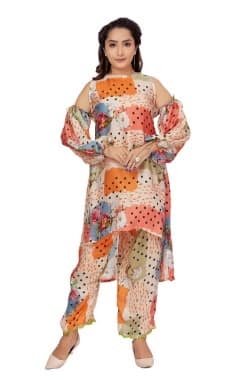 Kurti Set (Halter Neck, Fashionable Sleeves and Embroidery) - 2XL - Fashion By Palak Jain