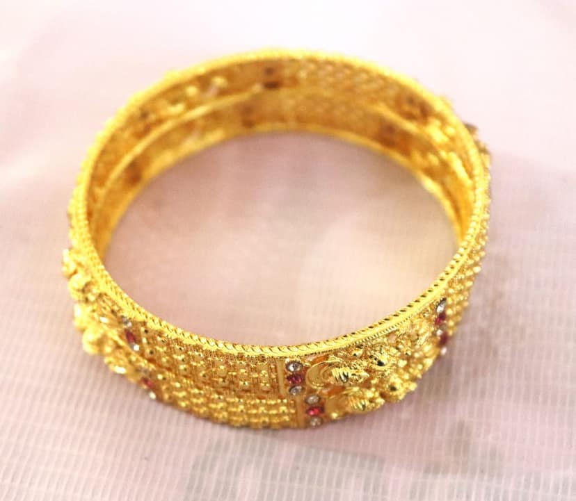 22k Gold Plated Bangles with Ruby and Cubic Zirconia Stones view 3