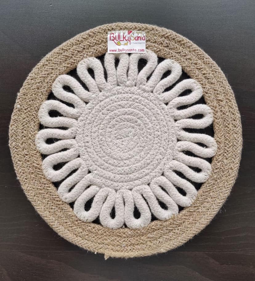 Round table mats cotton placemats (pack of 1) | Hotpads / trivets 9", Heat Resistant, Reversible Use (Payal) by Bulky Santa
