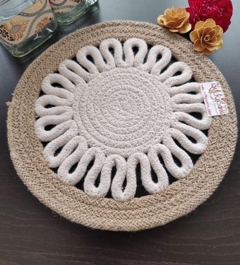 Round table mats cotton placemats (pack of 1) | Hotpads / trivets 9", Heat Resistant, Reversible Use (Payal) by Bulky Santa view 2