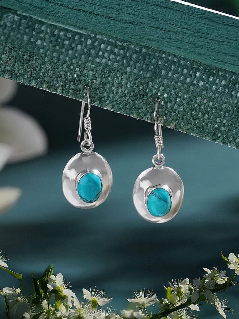 92.5 Sterling Silver Turquoise Stone Drop Earrings view 3