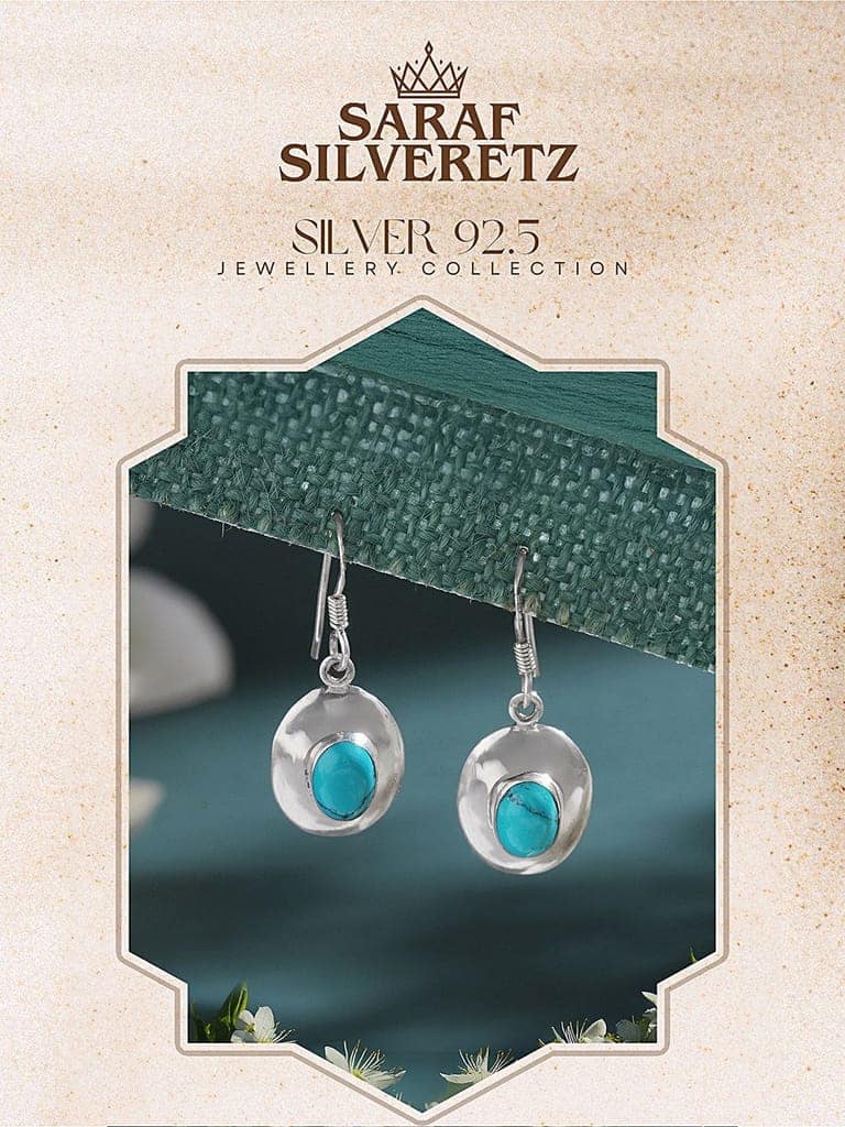 92.5 Sterling Silver Turquoise Stone Drop Earrings view 5